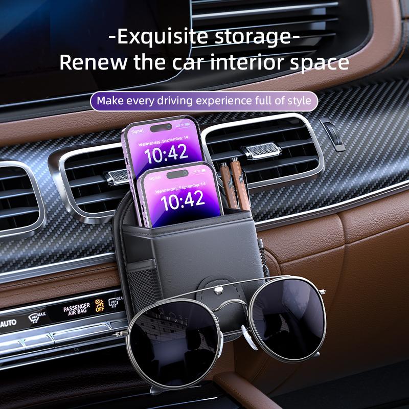 Кожаная сумка для хранения в автомобиле, многофункциональный автомобильный органайзер для воздуховода, магнитный держатель для телефона, ключей, солнцезащитных очков