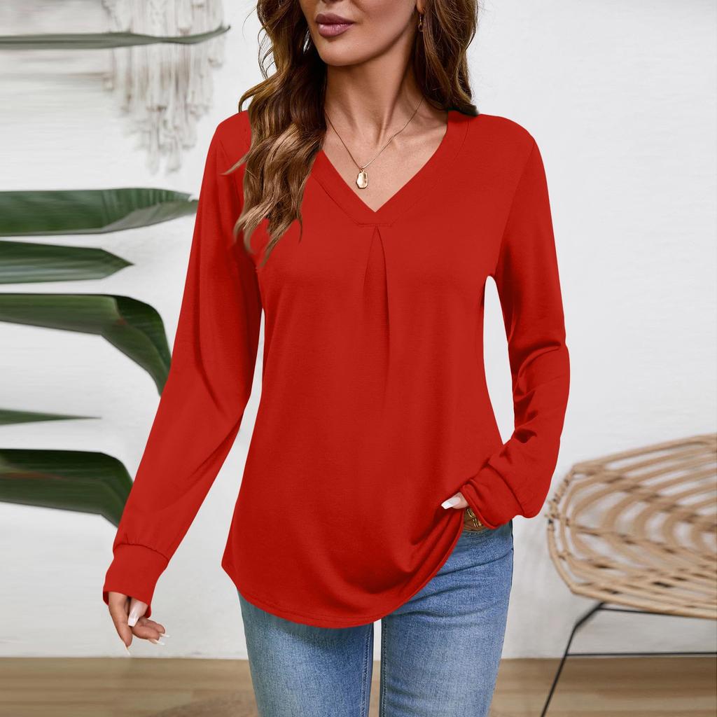 Женская блузка с длинным рукавом и V-образным вырезом, деловая повседневная туника, топ свободного кроя, рабочая рубашка