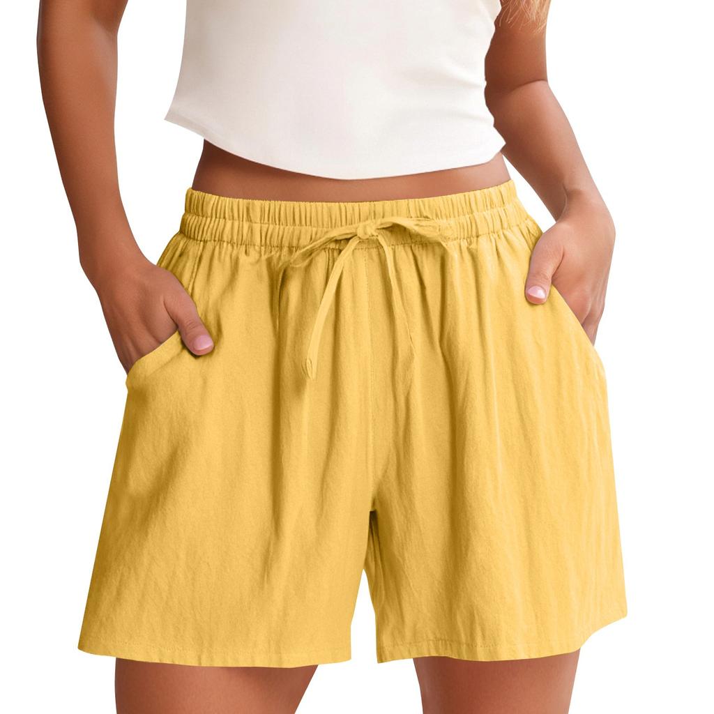 Women's Shorts High Waist Drawstring Knee Length Shorts Elastic Comfy Shorts With Pockets