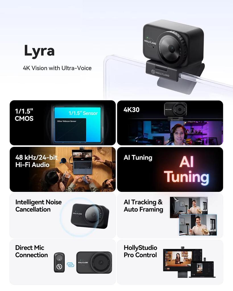 Hollyland Lyra 4K Ultra HD Webcam with CMOS Sensor, 4K Support