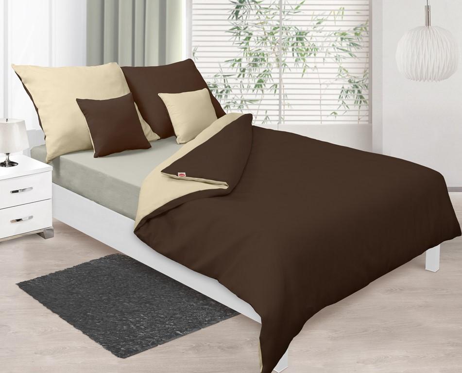 Double-sided satin bedding 140x200 + 70x80 light beige/brown matex