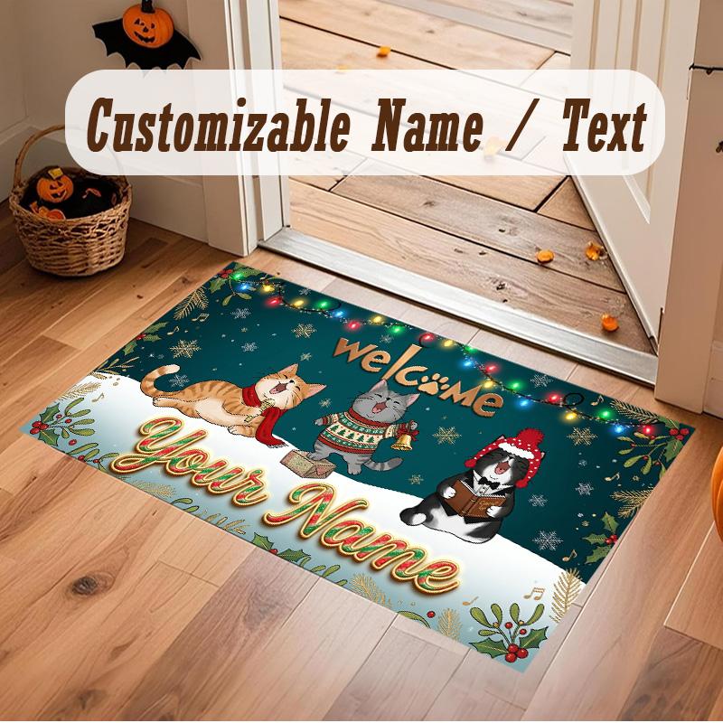 Christmas Theme Soft Crystal Velvet Rug Custom Name & Text Print Non Slip Floor Rug for Bedroom Living Room