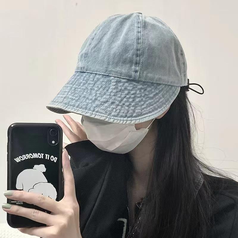 Bucket hat baseball cap big head circumference fisherman hat summer washed denim sunscreen sunshade suitable for big round face