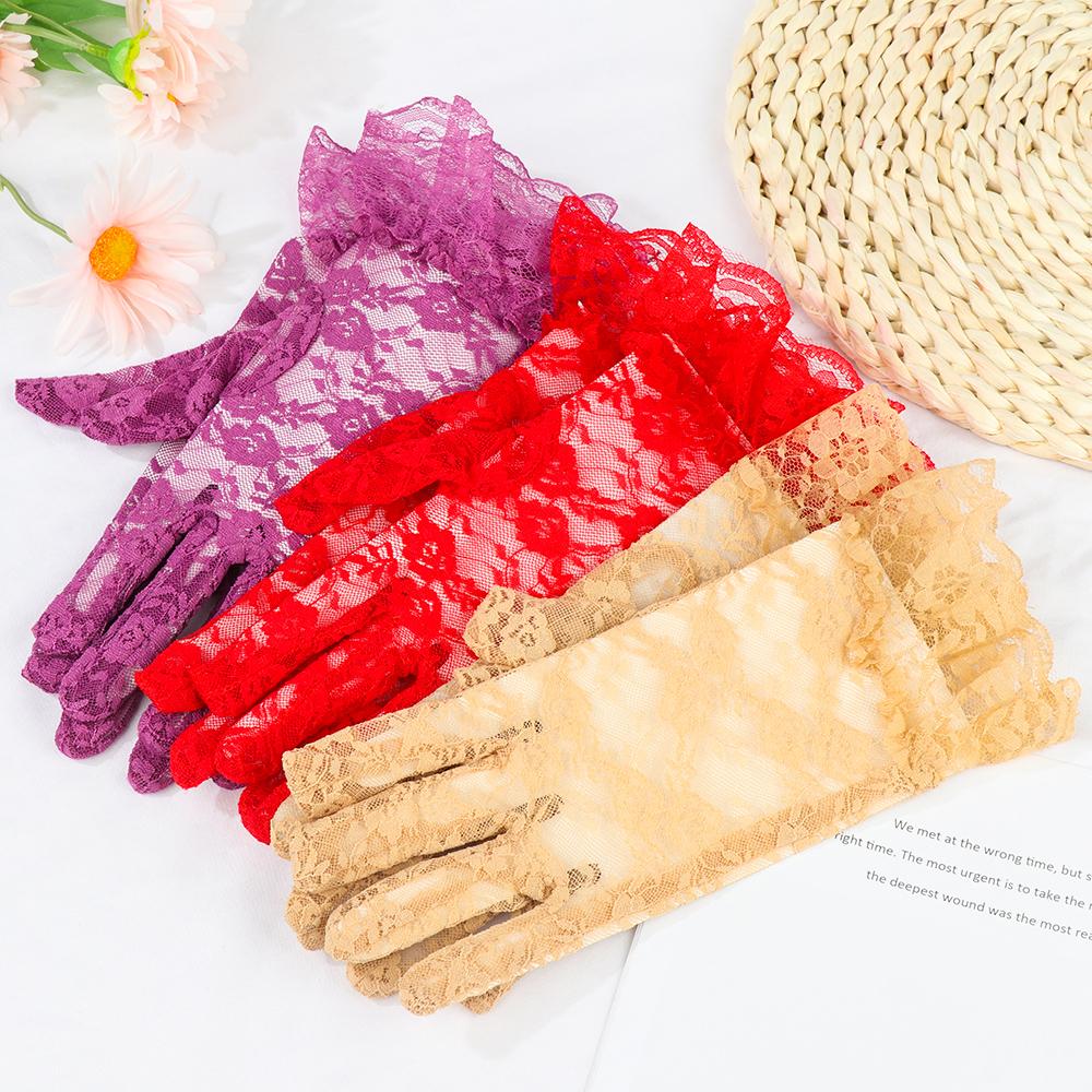 Fashion Sunscreen Wedding Lace Gloves Rose Flower Pattern White Bride Gloves Party Dressy Gloves