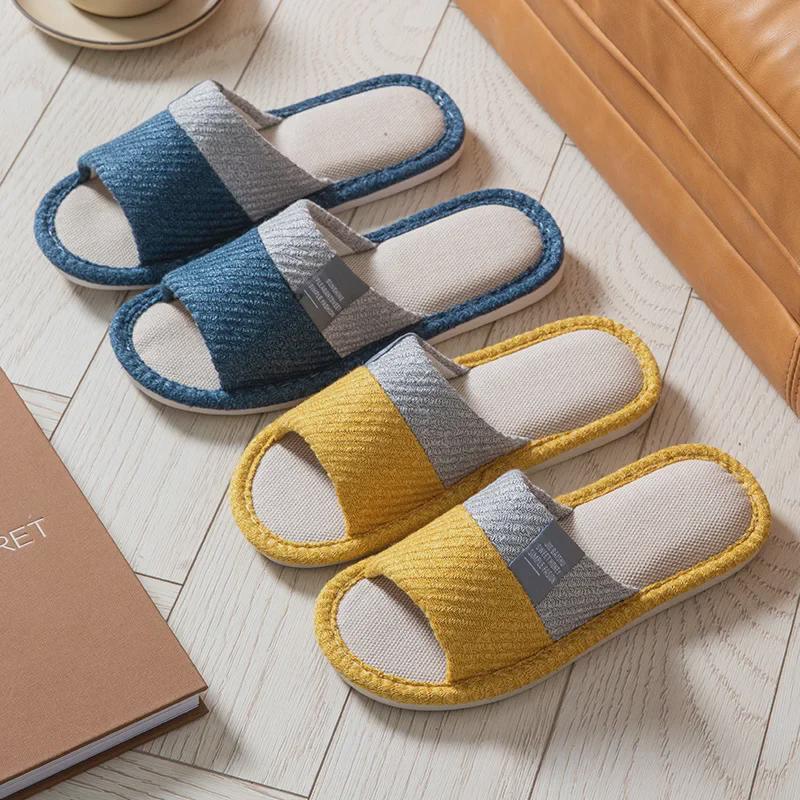 Нескользящие льняные тапочки для пар: Прочный, бесшумный и комфортный для любого сезона