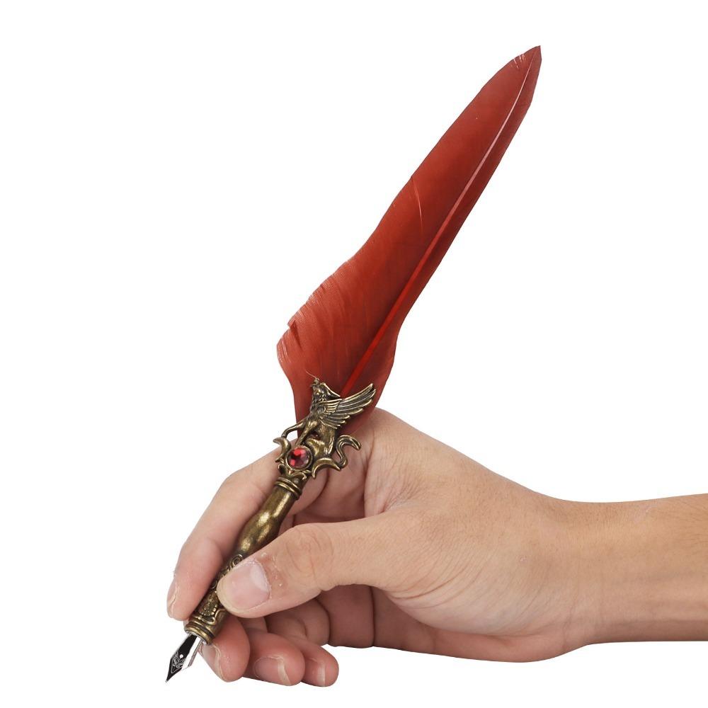 Stainless Steel Feather Quill Feather Shaft Engraved Dip Pen  Desktop Decoration