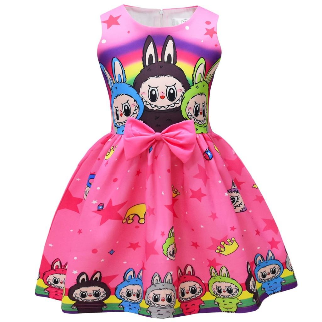 Детское платье для девочек, аниме, мультяшный принт эльфа, без рукавов, с бантом, повседневное, для вечеринки, принцессы