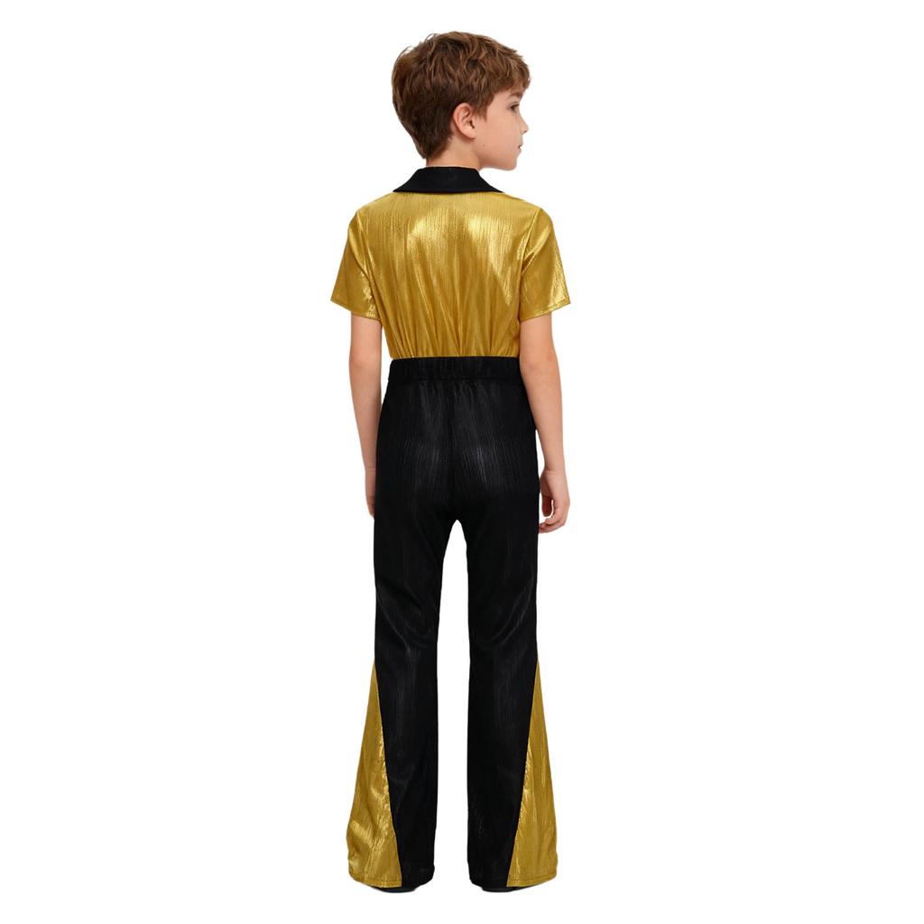 Костюм для ретро-диско-вечеринки для мальчиков, стиль 70-х, рубашка с цветовыми блоками, расклешенные брюки, костюм для выступлений и танцев