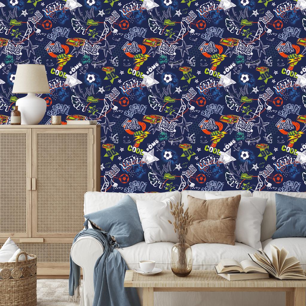 Graffiti wallpaper cars and football for living room and bedroom 50x1000