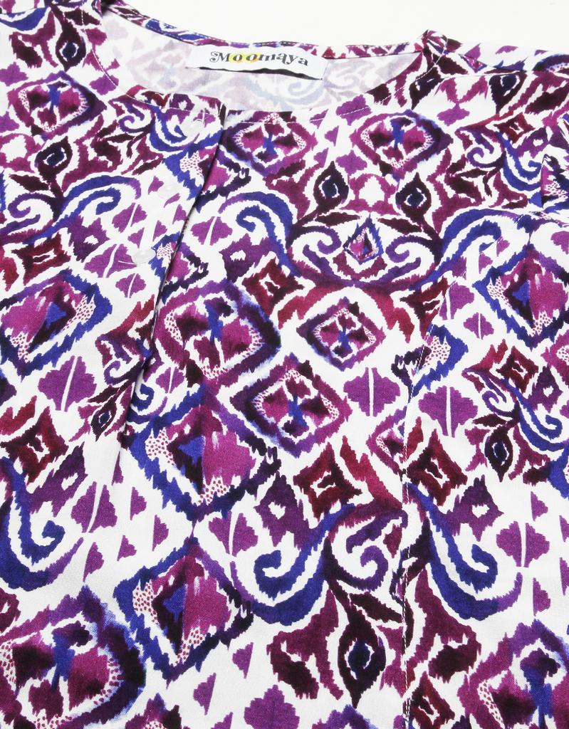 Moomaya Printed Viscose Summer Top For Women, Round Neck Short Sleeves Casual Top