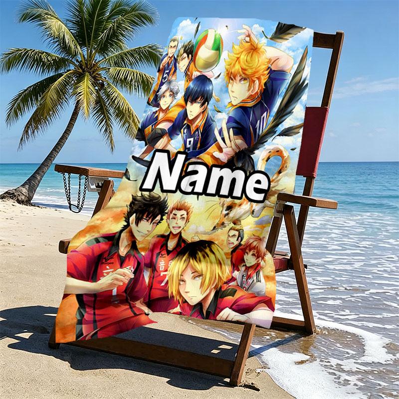 Custom Name Personalized Haikyu Print Beach Towel, for Trip Camping Beach Party Home Decor, Birthday Gift for Family & Friends