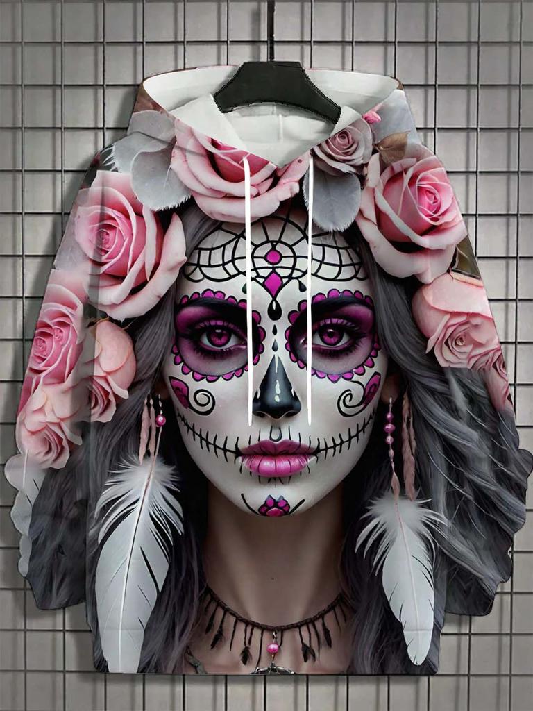 Модное женское худи для девушек Осень Новинка Мужские топы с длинным рукавом Сексуальная одежда для девушек Ужас Паттерн Череп Нежити Унисекс Топы