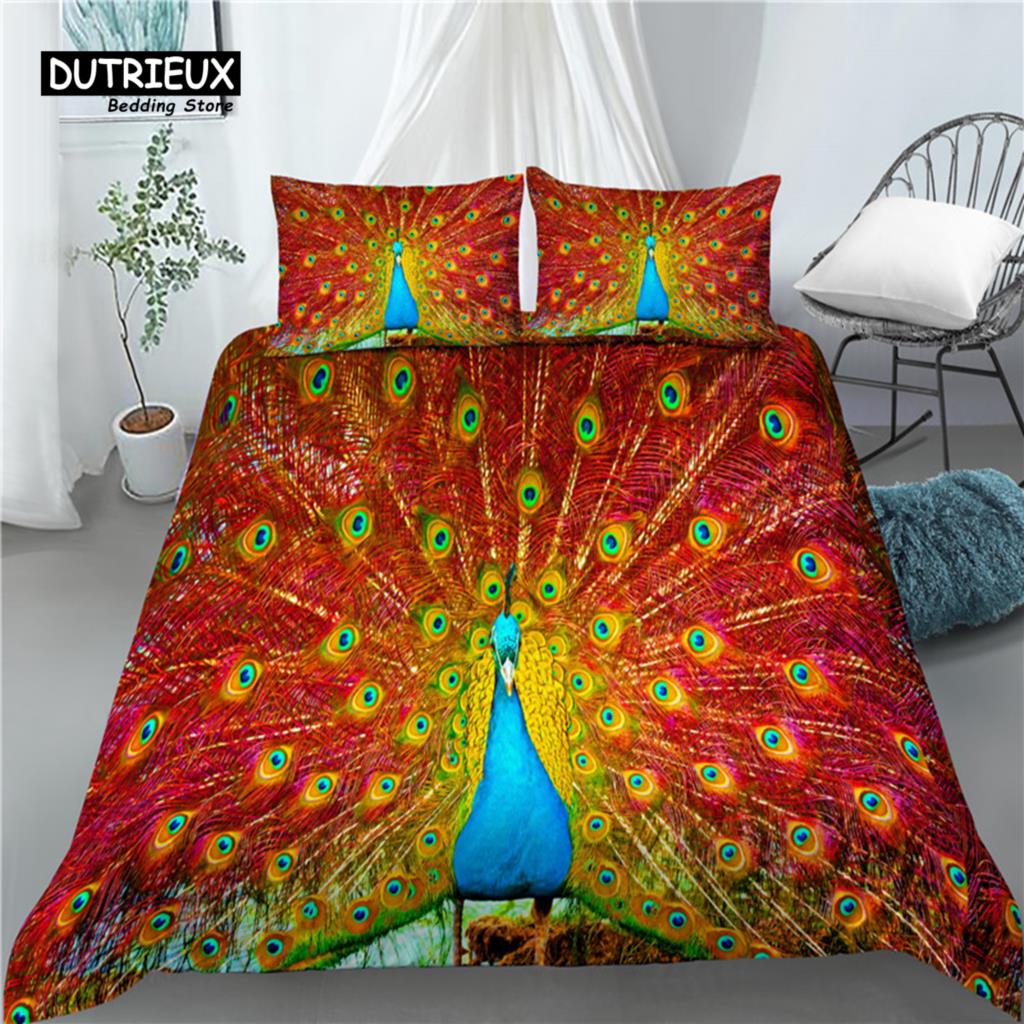 Роскошное 3D-постельное белье с принтом павлина, 2/3 предмета, удобный пододеяльник, наволочка, комплекты постельного белья, размер Queen и King, размер EU/US/AU