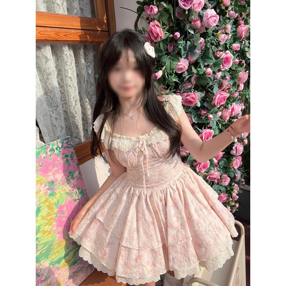 Сяофэй рукав сарафан юбка женская летняя милая маленькая свежая синяя цветочная короткая юбка-тортик талия платье принцессы