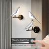 Touch Switch ON/OFF LED Wall Lamps for Bedside Bedroom Gold Silver Magpie Bird LED Wall Lights Wall Sconce for Corridor Aisle