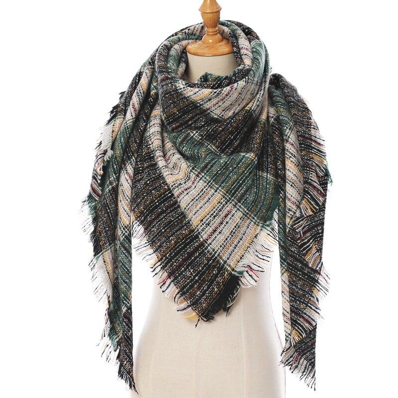Новинка 2020 года, зимний вязаный шарф, кашемир, пашмина, женские теплые шейные шарфы, шали, клетчатые накидки, треугольные палантины, женская бандана