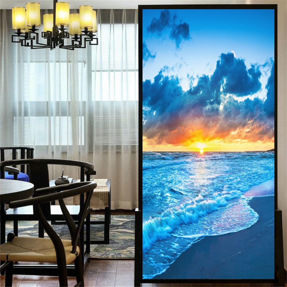 Privacy Windows Film Beautiful Scenery Stained Glass Window Stickers No Glue Static Cling Decorative Frosted Window Films