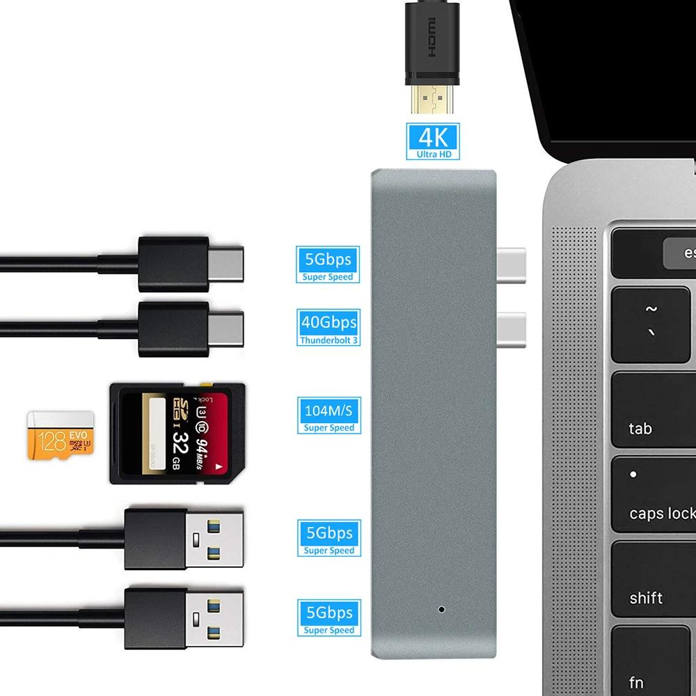 USB C хаб с HDMI адаптером 4K Thunderbolt 3 USB 30 TF SD кардридером и PD зарядкой для MacBook Air 13 15 Pro 14 M4 M3 M2 M1