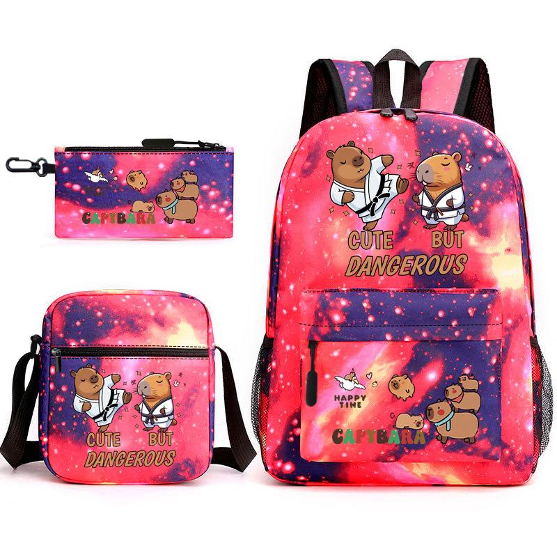 New Kapibara Student School Bag Fashion Popular Backpack Shoulder Bag Pencil Bag Three-piece Set