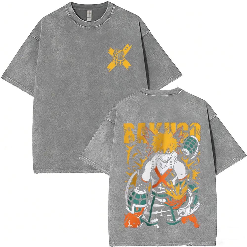 Anime My Hero Academia Shoto Todoroki Vintage Washed Tshirt Men Women Casual Retro Oversized T Shirts Cartoon Harajuku Tshirts