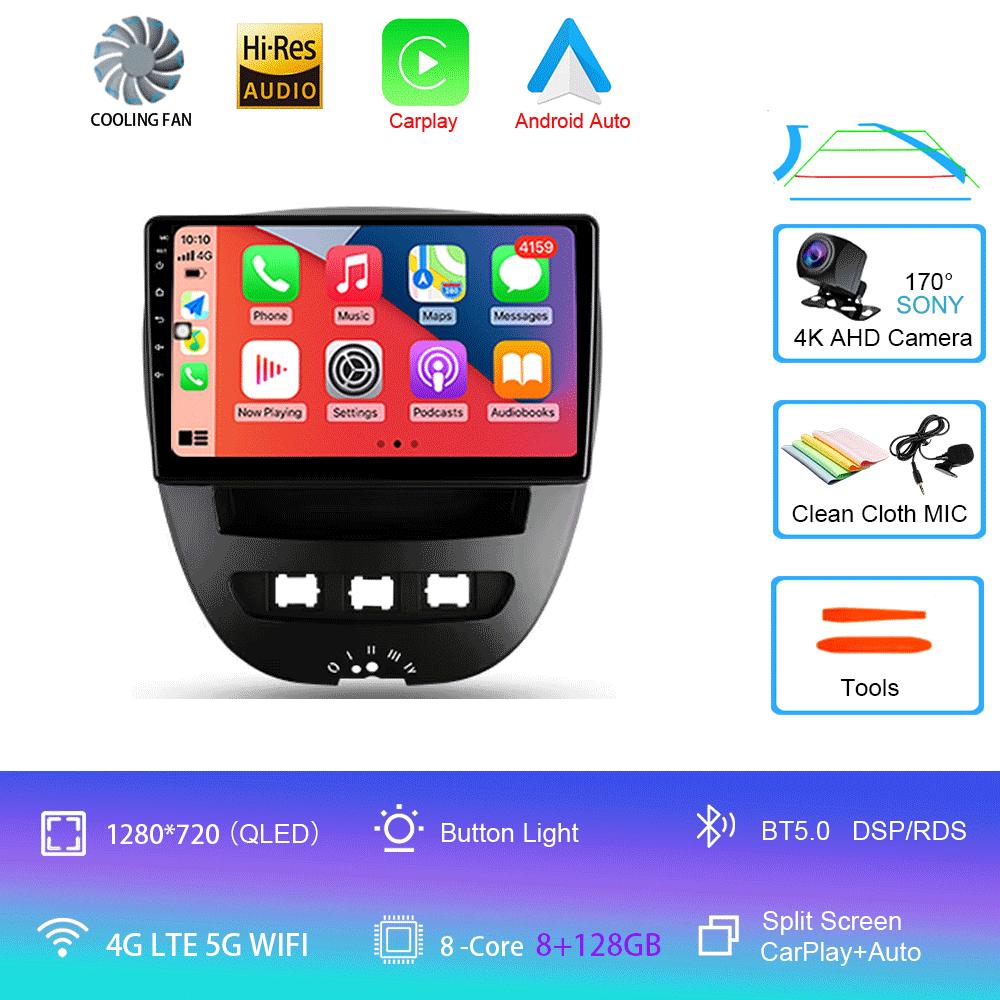 Car Radio Android 14 Carplay Auto Multimedia Player For Peugeot 107 Citroen C1 Toyota Aygo 2005 -2014 DSP Stereo 2din Head Unit