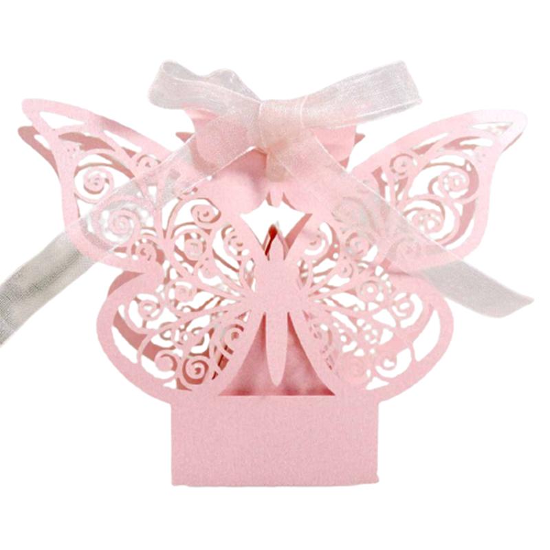 50/100 шт. подарочные коробки с бабочками, оптовая продажа, упаковка конфет с лентами для детского душа, товары для свадьбы, дня рождения, вечеринки