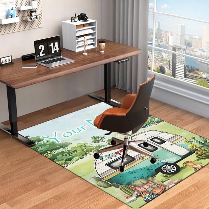 1PC Custom Name Camper Adventure Nature Theme Floor Mat Ideal for Living Room, Game Rooms, Office, Bedroom, Floor Mat Playful Design
