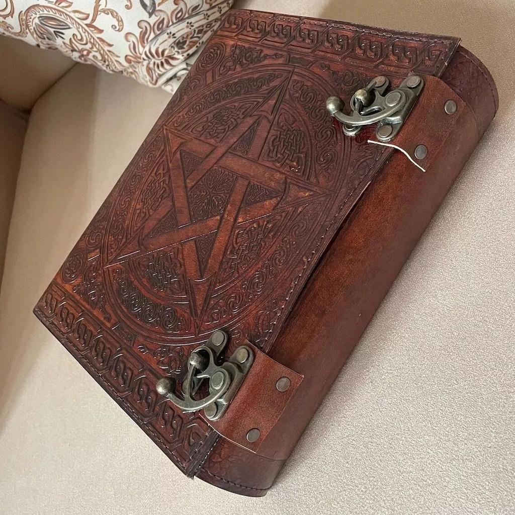 Handmade 600 Pages Leather Journal, Pentagram Embossed Journal