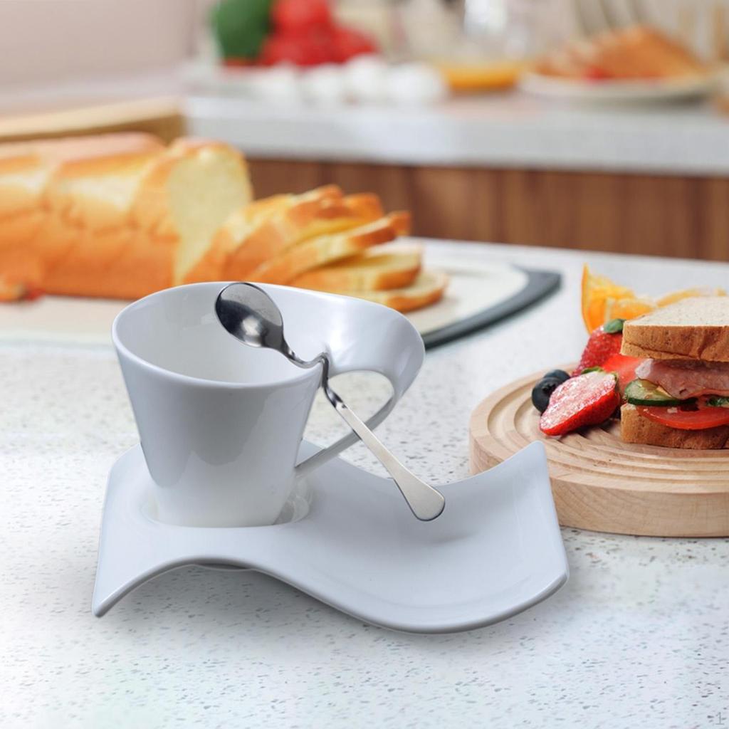 Ceramic Coffee Mug with Saucer Set Abstract Art Chocolate Spoon for Office