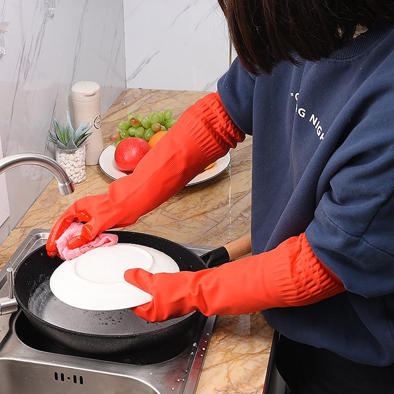 Waterproof Warm Household Dishwashing Dust Glove Long Rubber Gloves Kitchen Tool