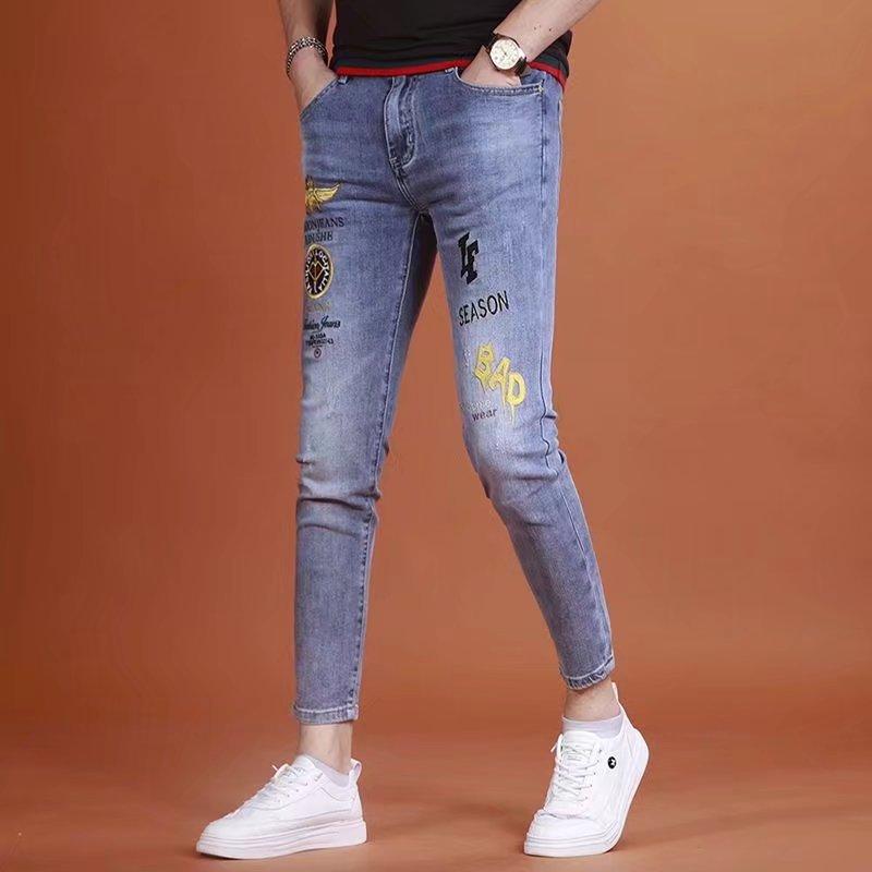 Тонкая секция высококачественных джинсов с вышивкой, мужские весенне-летние тонкие повседневные эластичные длинные брюки для мужчин