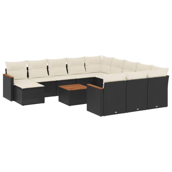 VidaXL Salon de Jardin avec Coussins 13 pcs, Canapés de Terrasse, Ensemble de Meubles de Patio, Mobilier d'Extérieur, Noir 3226588