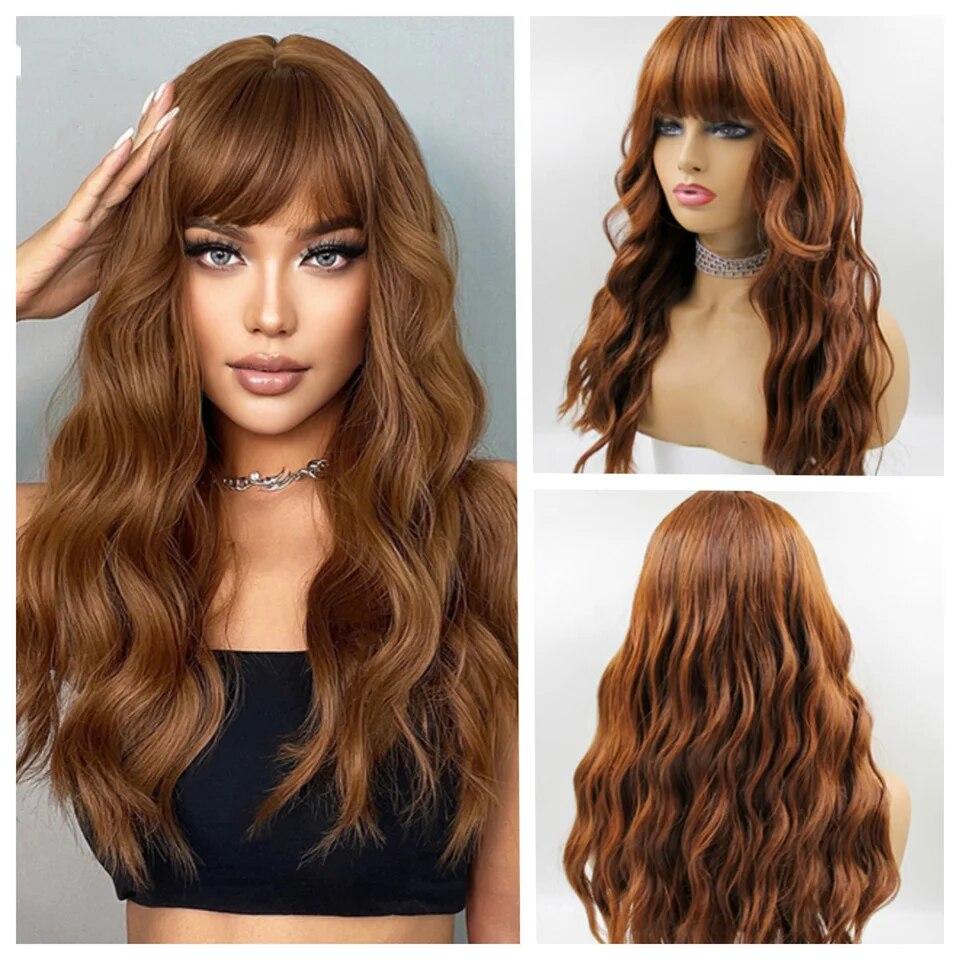 Длинные коричневые синтетические парики с эффектом омбре для женщин, волнистые парики из натуральных волос, средняя часть, женский парик, косплей, термостойкие волокна, парики