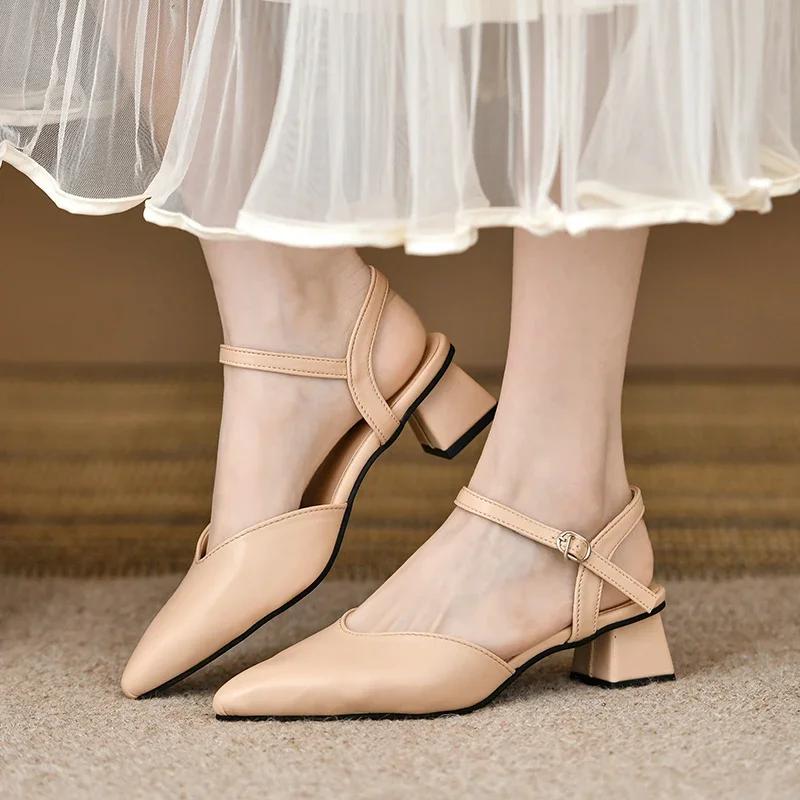 Модные женские туфли на высоком каблуке 2024 Специальное предложение Женская обувь Остроносые однотонные туфли на толстом каблуке Повседневное платье Элегантные женские туфли на высоком каблуке