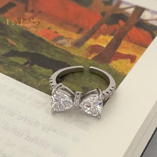 Кольцо-бантик с кубическим цирконием, регулируемое, со стразами, с бантом, открытое, обручальное, ювелирное изделие для женщин