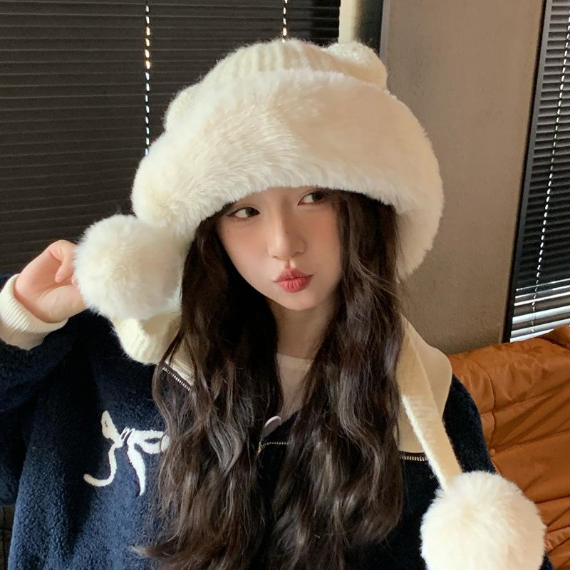 Осенне-зимняя шапка Женская модная плюшевая шапка с медвежьими ушками Защита от холода Защита ушей Флисовая теплая шапка