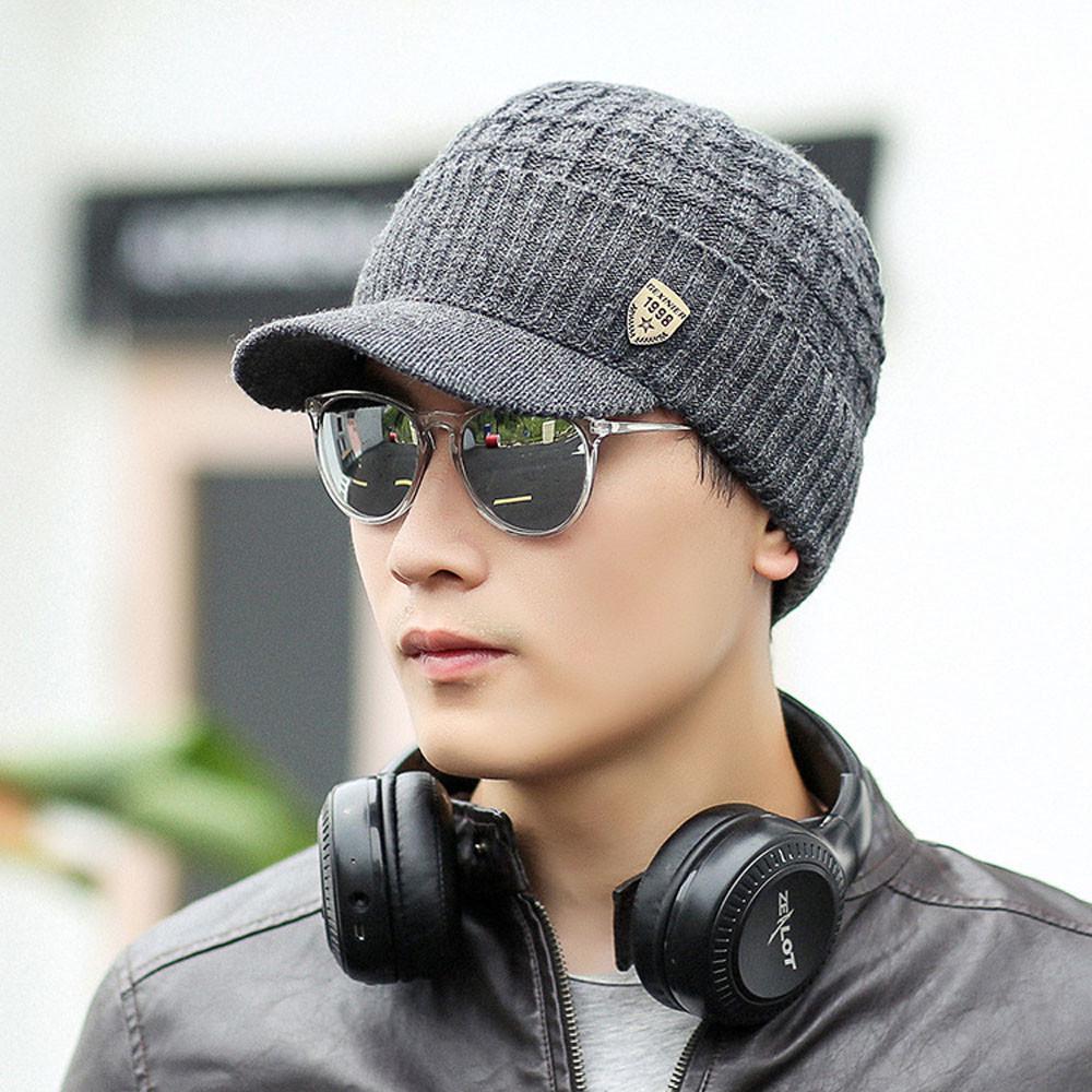 Мужская теплая мешковатая вязаная крючком зимняя шерстяная вязаная лыжная шапка