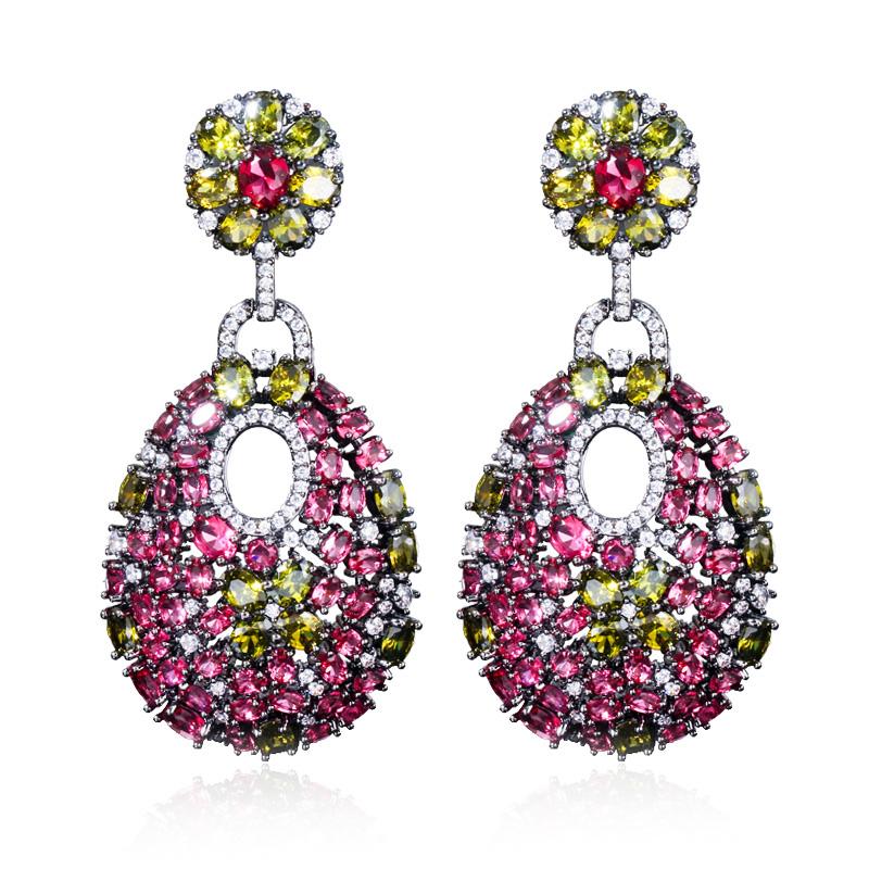 WWJ Ретро Зеленый Красный CZ Циркон Благородный Черный Золотой Цвет Висячие Серьги для Женщин