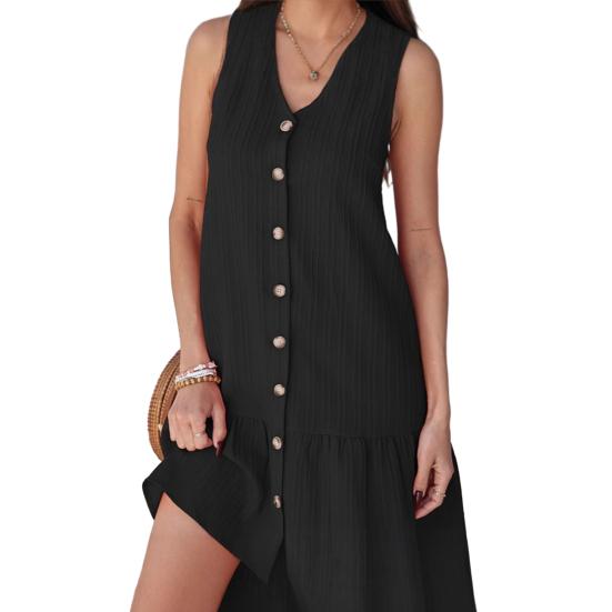 Летнее платье V-образный вырез без рукавов однобортное однотонное мини-платье однотонное свободное