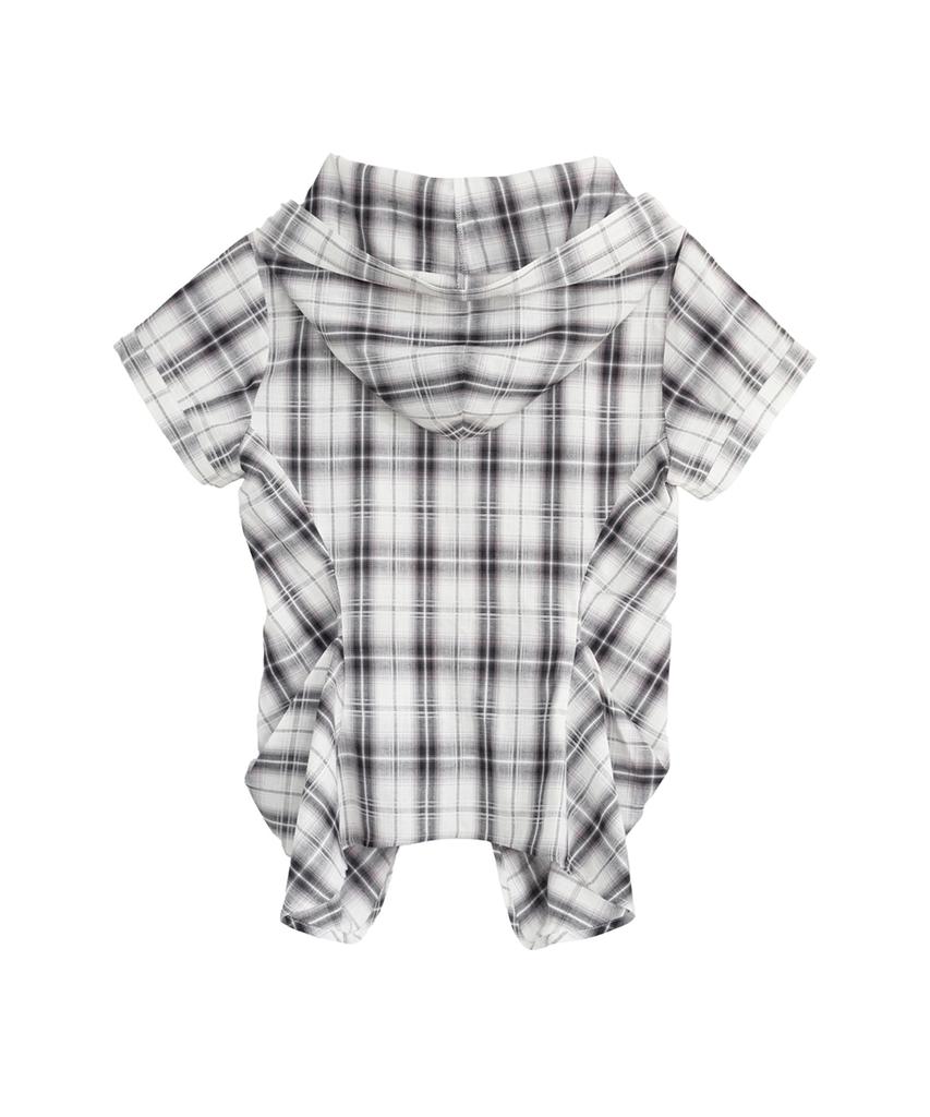 SOMSOC Ria Hooded Balloon Check Half Shirt_White
