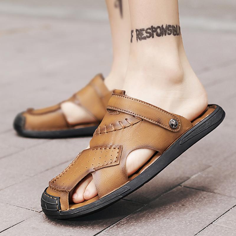 Men's Sandals Genuine Leather Summer Breathable Roman Sandals Antiskid Outdoor Beach Sandals Handmade Designer Shoes Mocassins