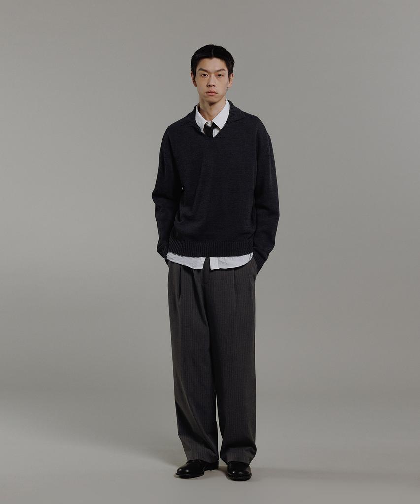 BLANKROOM V-Collar Knit_Natural Khaki