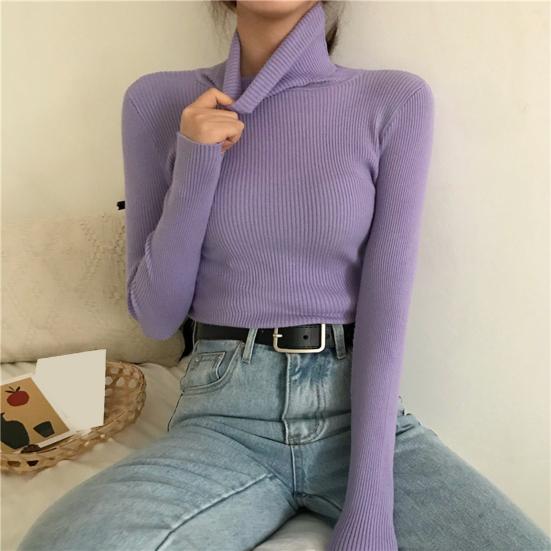 Женские вязаные топы с высоким воротником, с длинным рукавом, однотонные, базовый свитер, прилегающего кроя, вязаные пуловеры, осенне-зимняя одежда