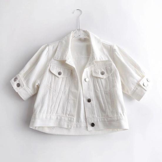 Женская укороченная джинсовая куртка с коротким рукавом, джинсовая куртка с лацканами на пуговицах, водитель грузовика