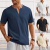 Men Summer T-shirt Solid Color Short Sleeve V Neck Soft Breathable Cotton Linen Mid Length Pullover Casual Daily Beach Top