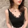Women Summer Sleeveless Lacework V Neck Knitted Solid Color Slim Fit Vest Top