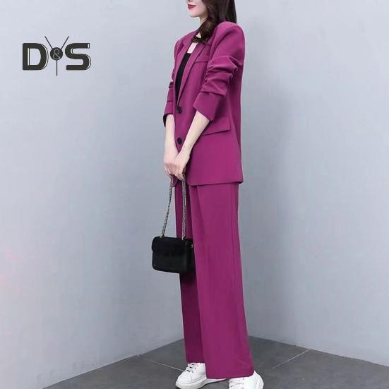 2 шт./компл., женское пальто, брюки, костюм, формальный деловой стиль, кардиган с отворотом и пуговицами, с длинным рукавом, прямая, широкая, плюс размер, куртка для поездок на работу, брюки