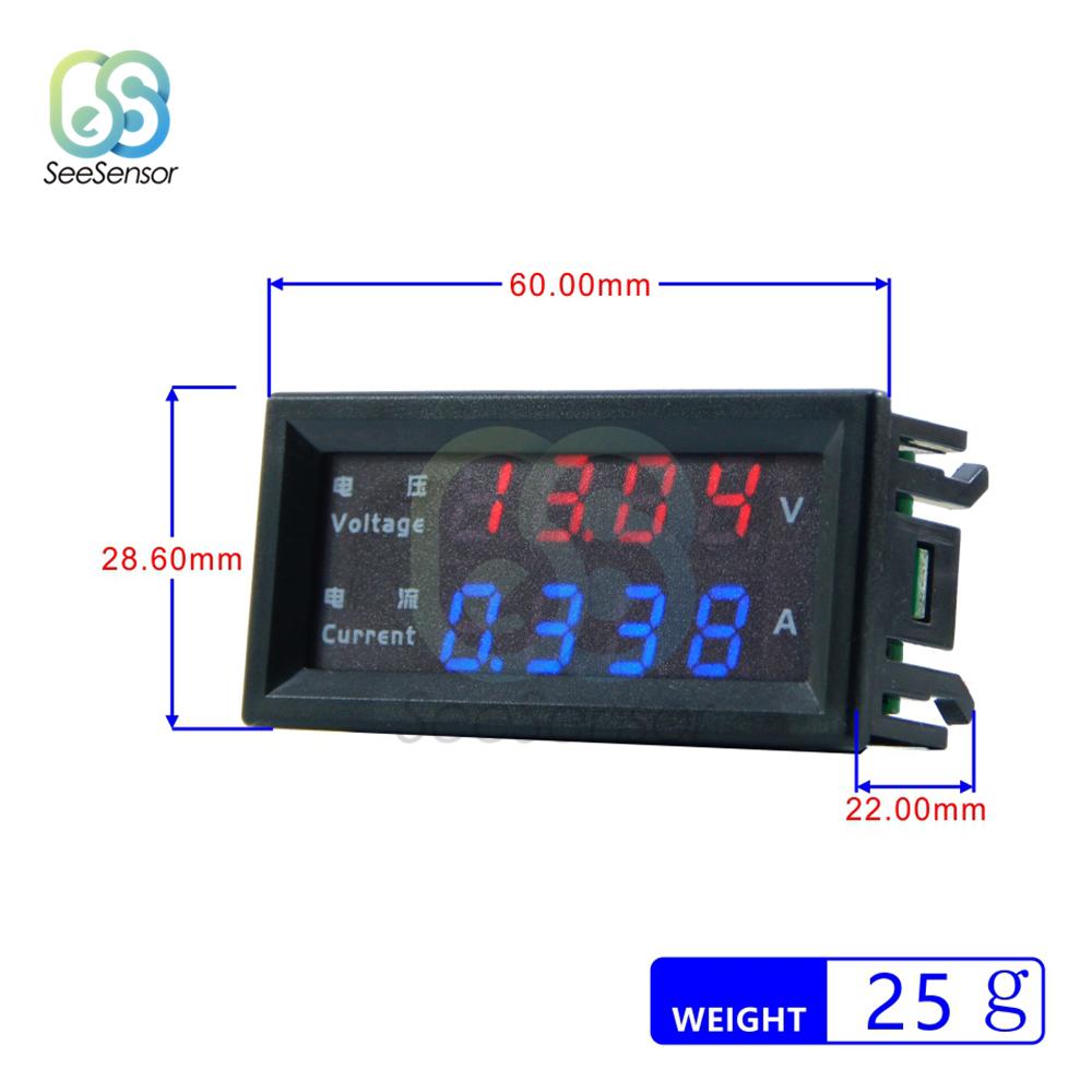 0.28" Dual LED Display 4-digit Mini Digital Voltmeter Ammeter Amp Volt Voltage Current Meter Tester Detector DC 200V 100V 10A