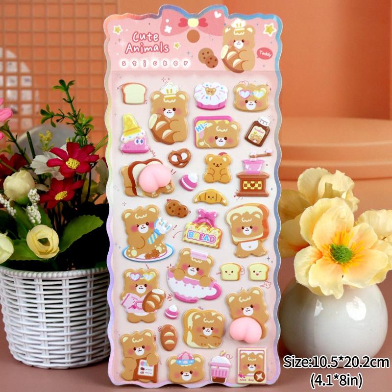 3D Bubble Stickers PP Butt Decorative Stickers Animals Bear Dog Sticker for DIY Scrapbook Phone Case Party Gift Puffy Stickers