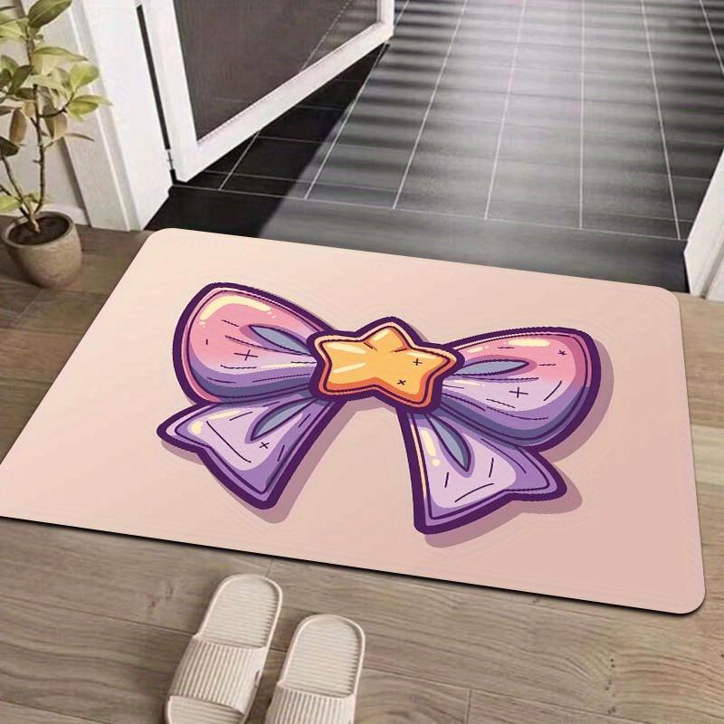 Cartoon Bowknot Design Washable Doormat - Anti-Slip PVC Backed Polyester Mat for Gamer Room, Bathroom, Kitchen, Living Room, Bed